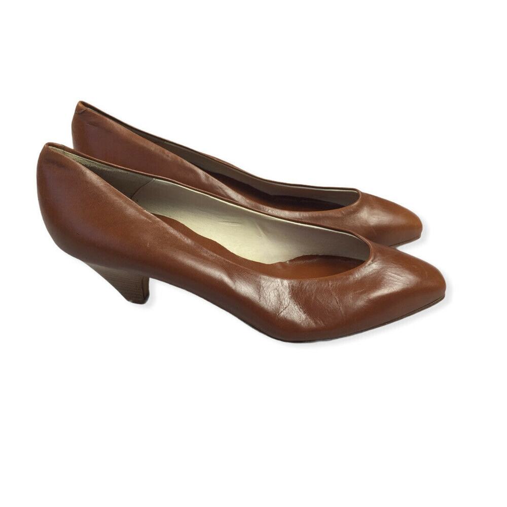 Vintage Nickels Leather Pumps Size 7 B Womens Brown Pointed Square Toe Heels